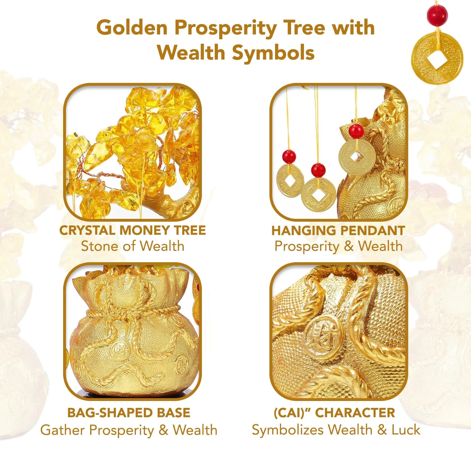 Ekhasa Feng Shui DIY Citrine Crystals Golden Tree of Life Showpiece for Fortune Money Good Luck Wealth Prosperity & Success | Fengshui Charms Gemstone Vastu Decorative Items Table Piece for Office