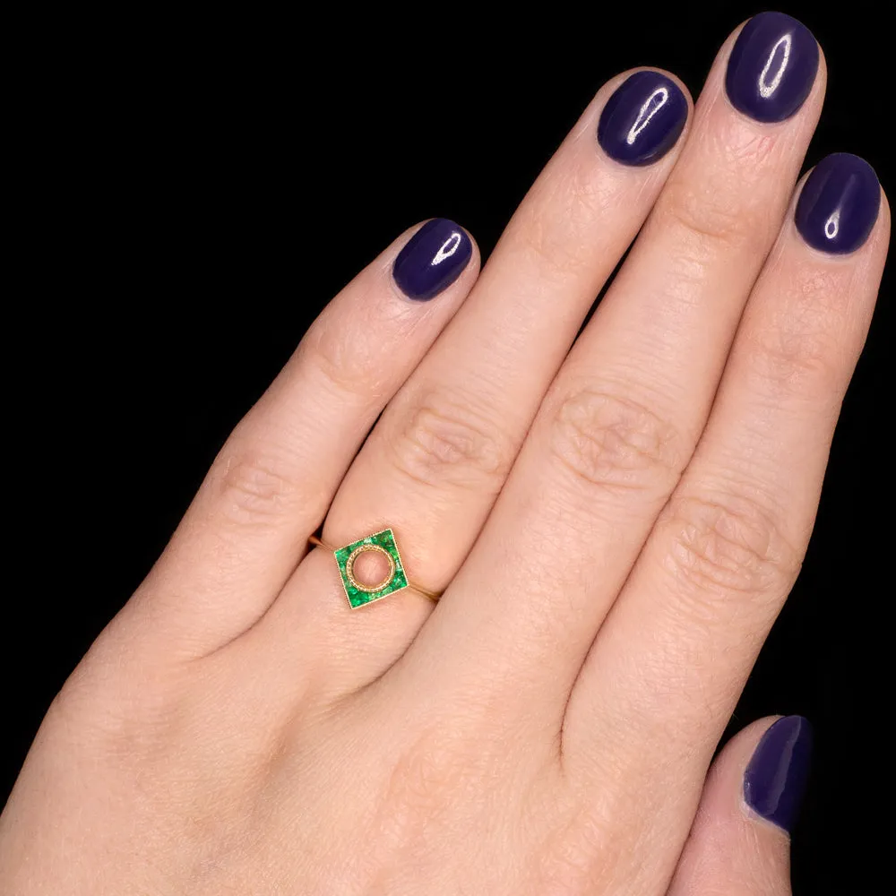 EMERALD 5mm ROUND ENGAGEMENT RING SETTING GOLD MOUNT GEOMETRIC ART DECO CALIBRE