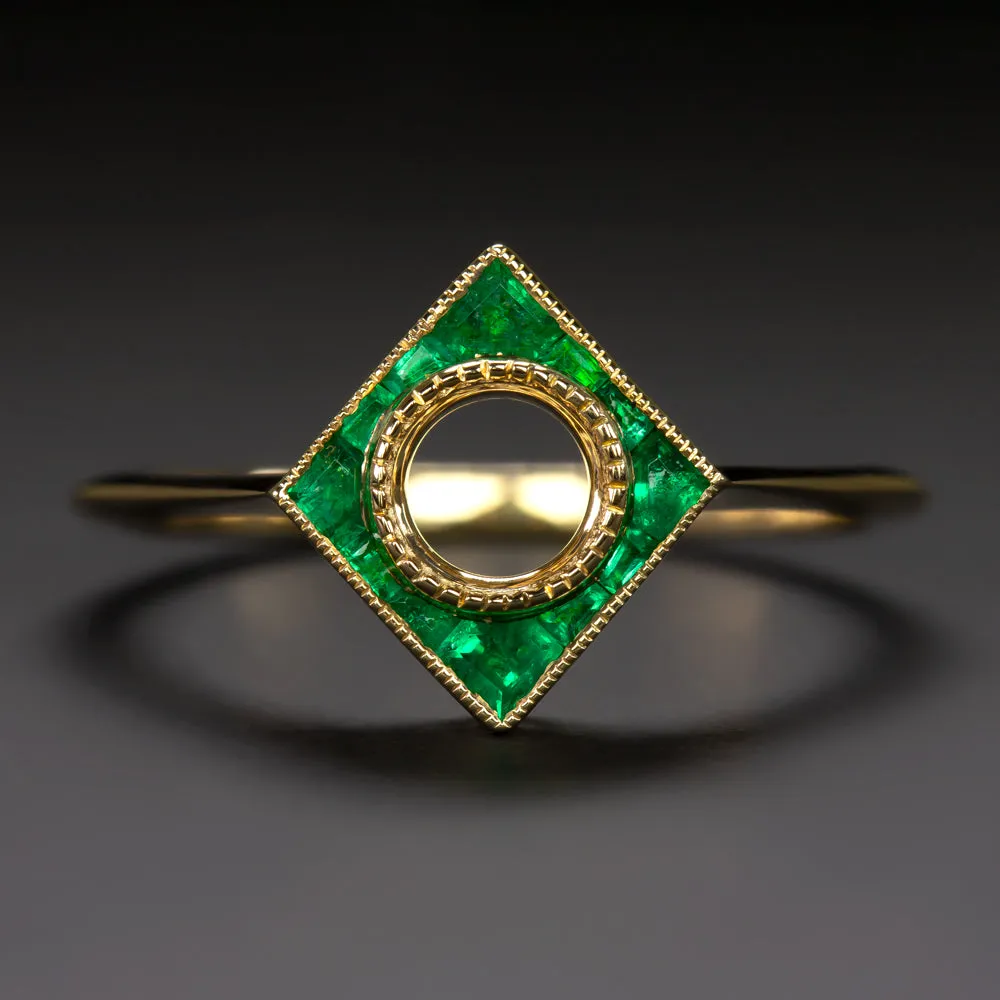 EMERALD 5mm ROUND ENGAGEMENT RING SETTING GOLD MOUNT GEOMETRIC ART DECO CALIBRE