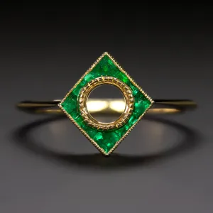 EMERALD 5mm ROUND ENGAGEMENT RING SETTING GOLD MOUNT GEOMETRIC ART DECO CALIBRE