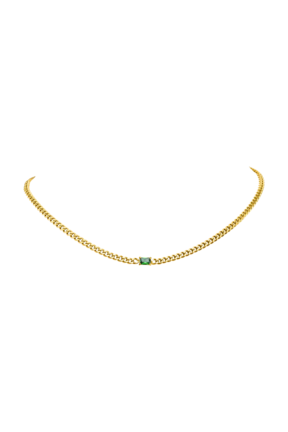 Emerald Curb Necklace Green 14K Gold Plated