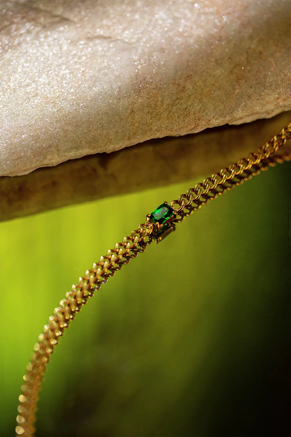 Emerald Curb Necklace Green 14K Gold Plated