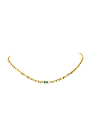 Emerald Curb Necklace Green 14K Gold Plated