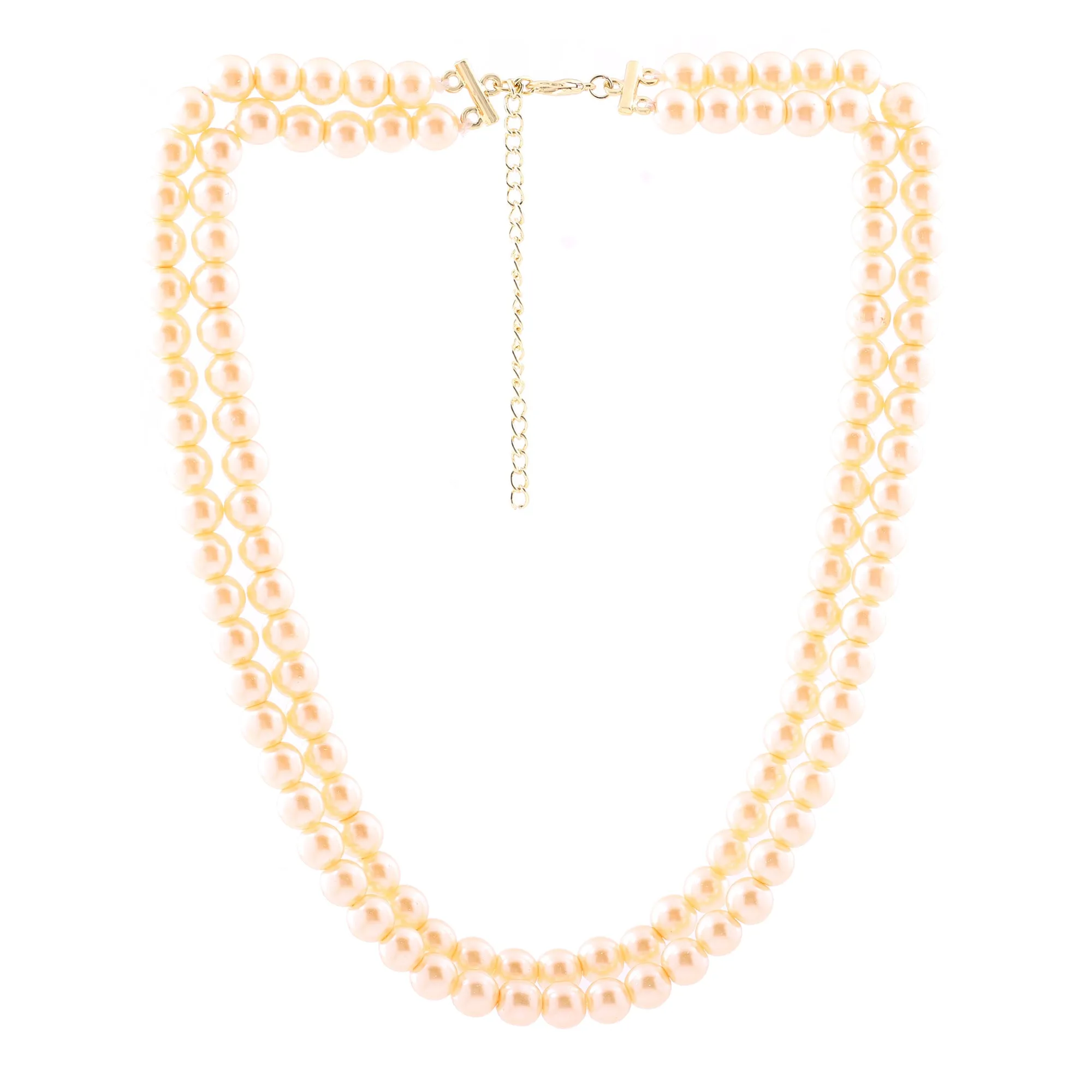 Estele Gold Plated Elegant & Refined Double Line Creamy Pearl Necklace for Women