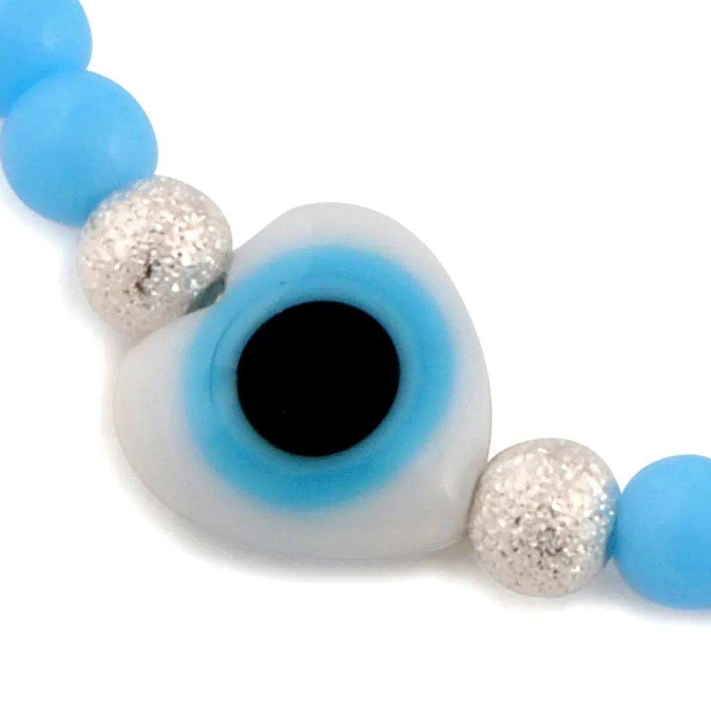 Evil Eye Heart Charm Glass Bead Bracelet