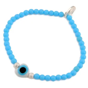 Evil Eye Heart Charm Glass Bead Bracelet