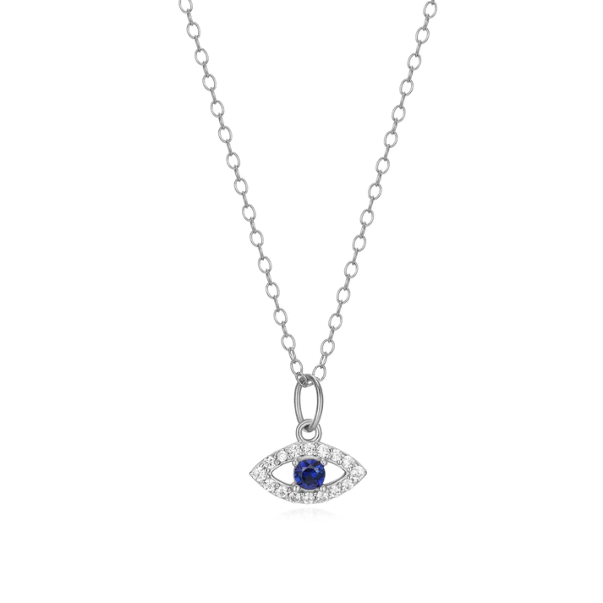 Evil Eye Pendant Necklace in Rhodium Plated Sterling Silver