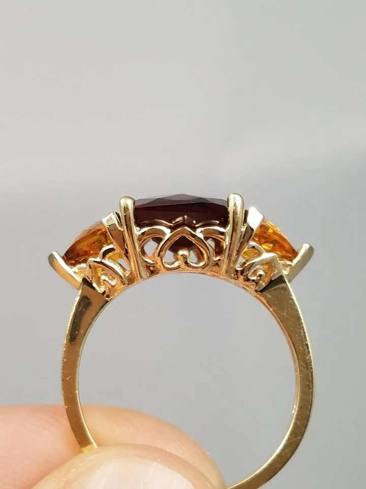 Fiery Natural Garnet   Citrine 14k Yellow Gold Ring