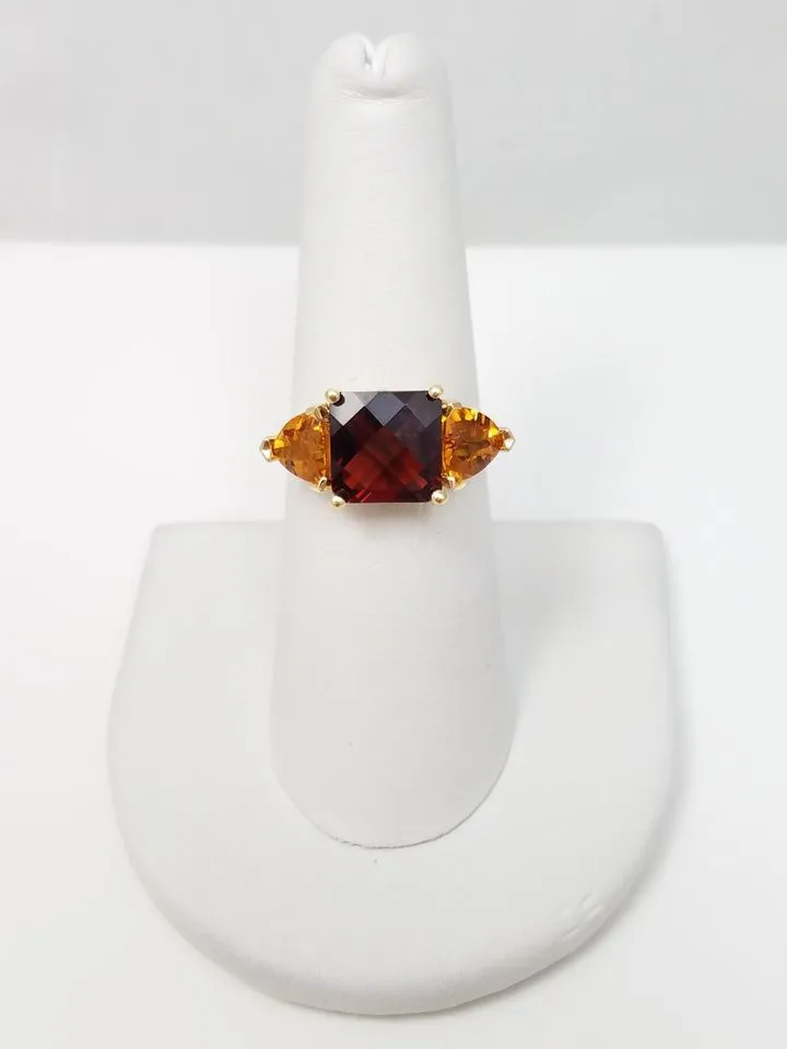 Fiery Natural Garnet   Citrine 14k Yellow Gold Ring