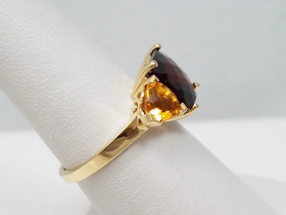 Fiery Natural Garnet   Citrine 14k Yellow Gold Ring