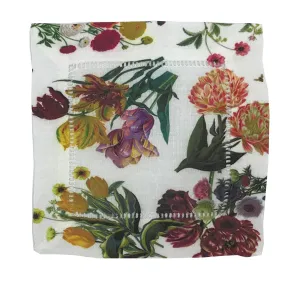 Flora Fauna White 6"X6" Hemstitch Cocktail Napkins