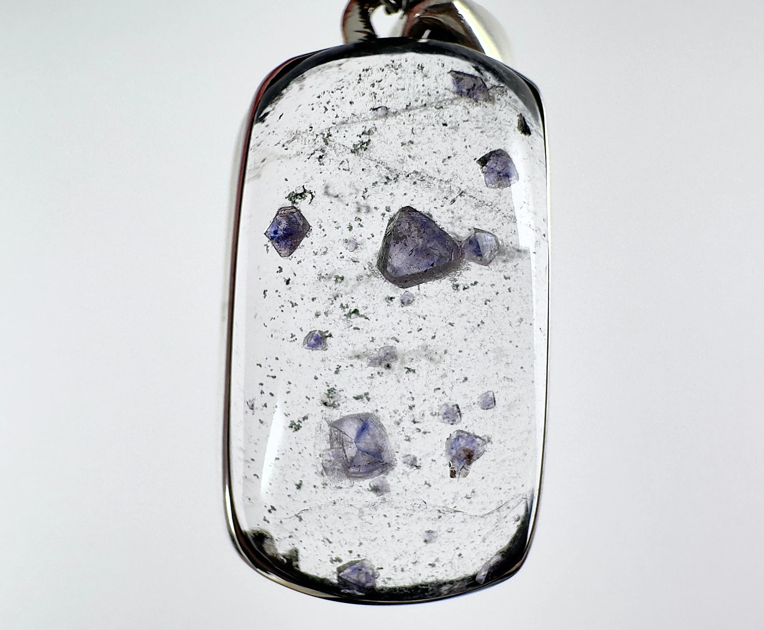 FLUORITE in QUARTZ Crystal Pendant - Sterling Silver, Cabochon - Fine Jewelry, Healing Crystals and Stones, Gift for Him, 54390