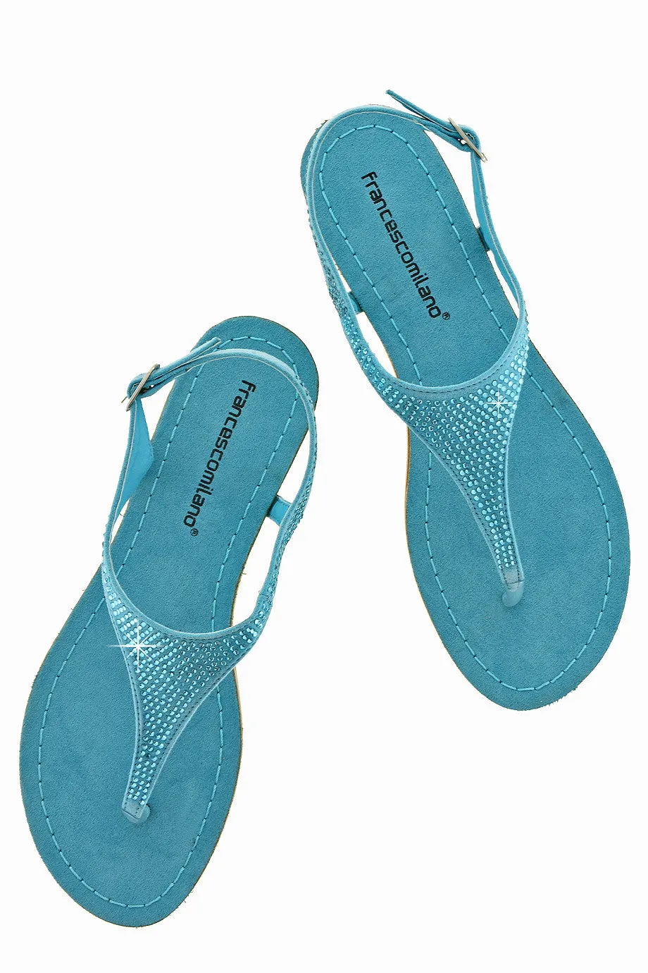 FRANCESCO MILANO ARETHA Turquoise Crystal Leather Women Sandals