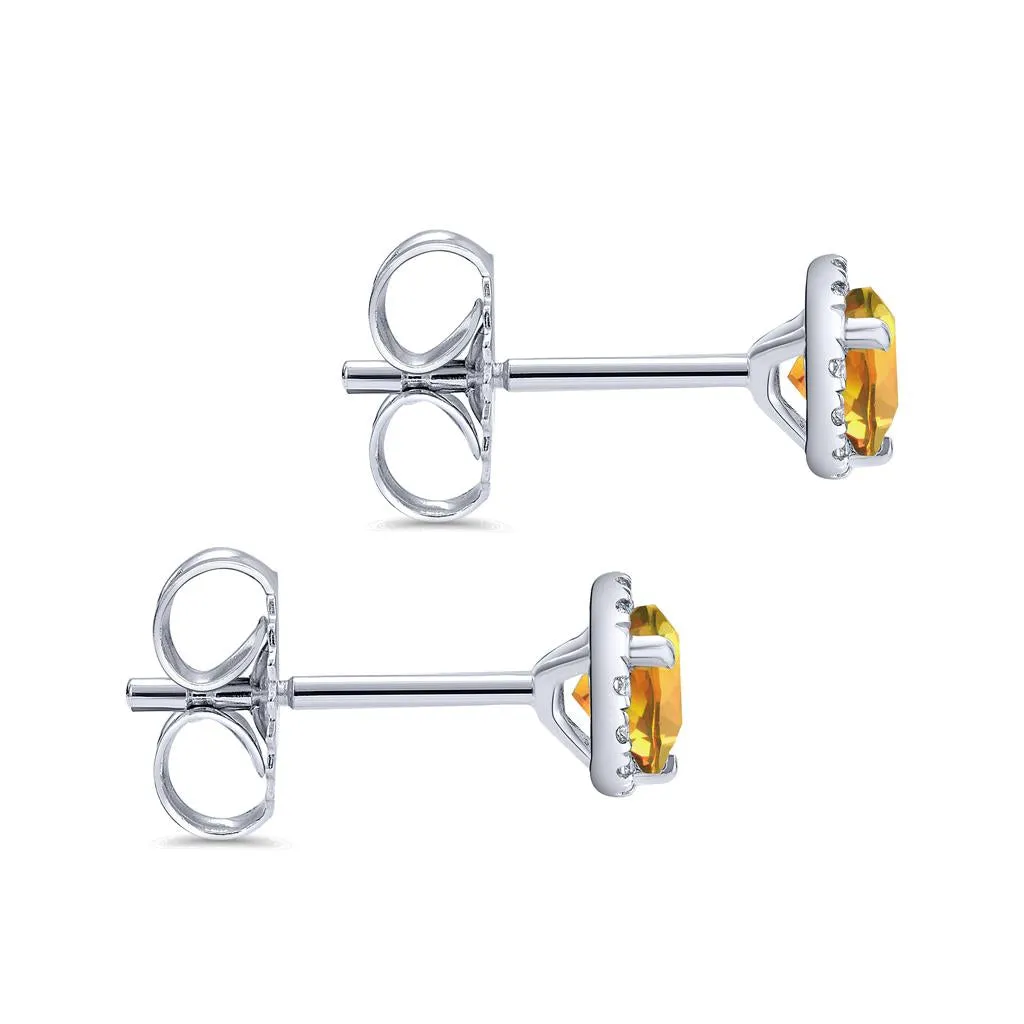 Gabriel & Co. 14K White Gold Halo Citrine and Diamond Stud Earrings