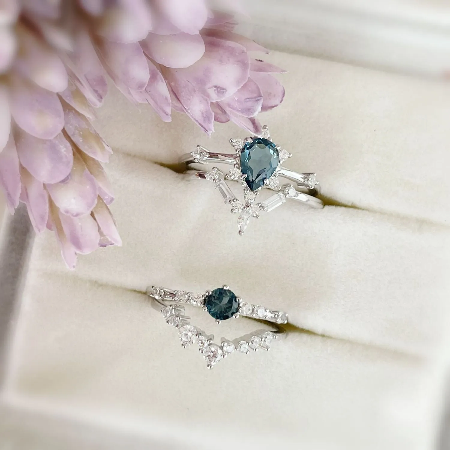 Gaia London Blue Topaz Ring & Monte Arc Ring Set