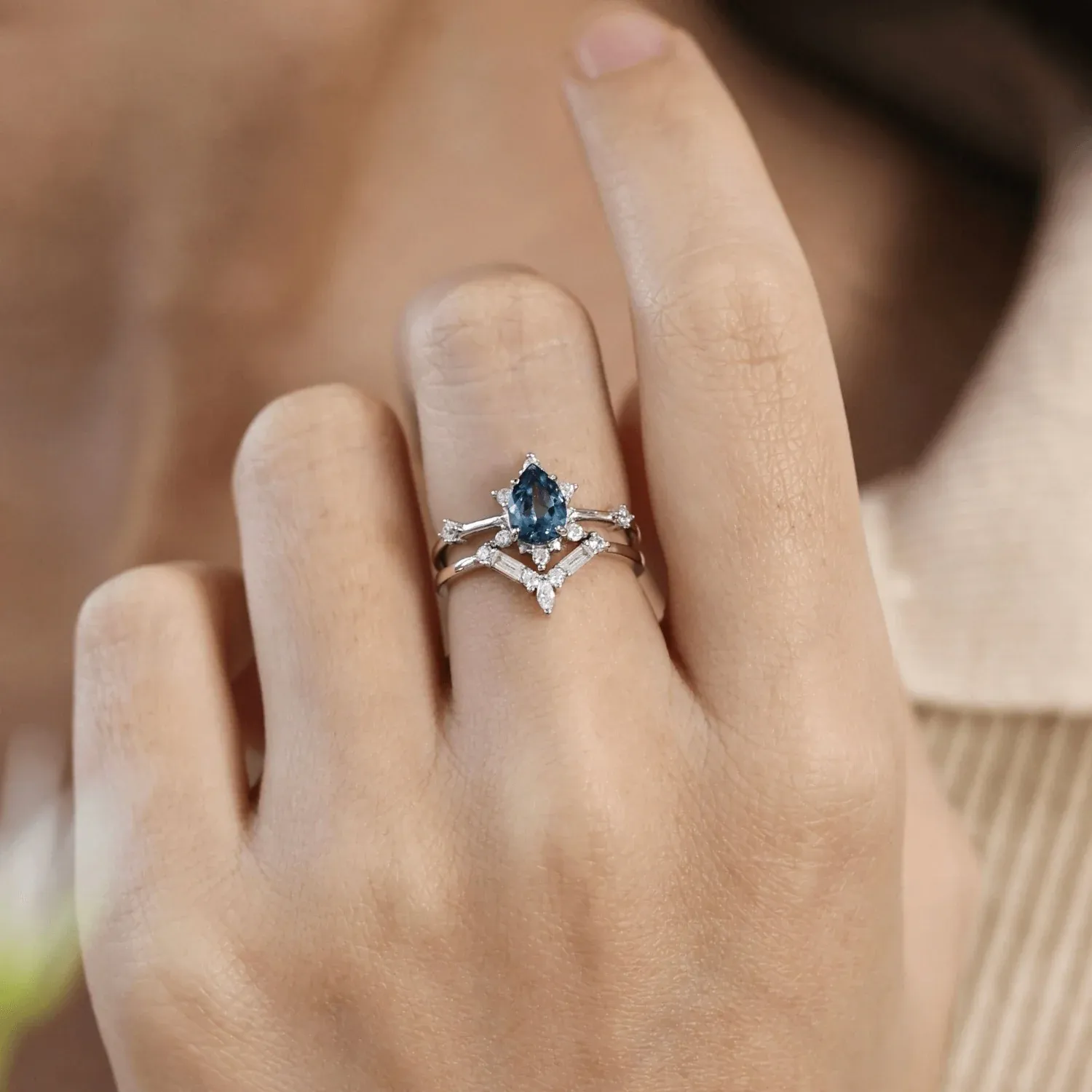 Gaia London Blue Topaz Ring & Monte Arc Ring Set