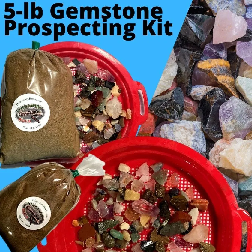 Gemstone Mining Prospecting Kit - 5 lb Sluice Bag and Sand Sifter - Dozens of Real Minerals and Gemstones