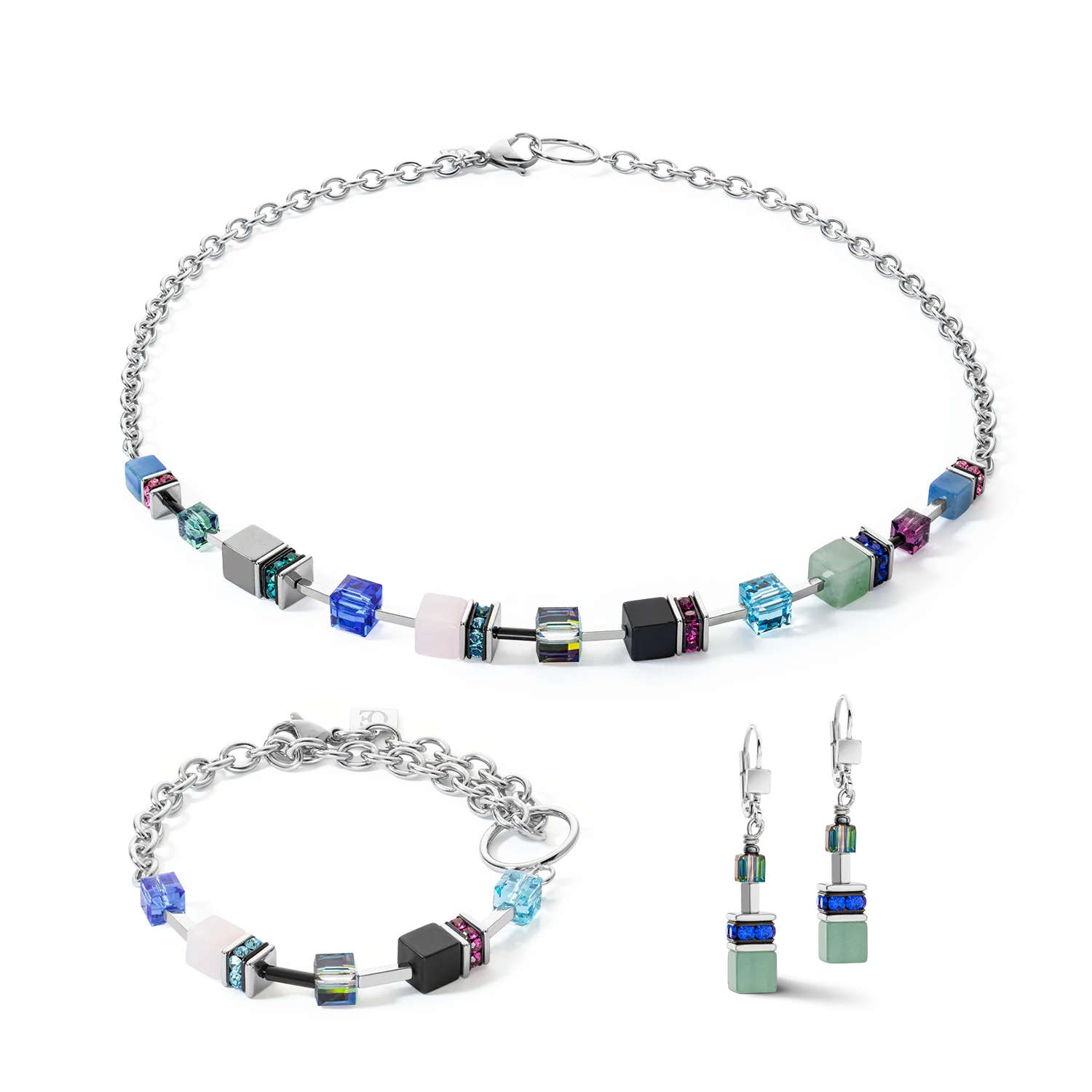 GeoCUBE® Iconic Precious Chain necklace silver-multicolour