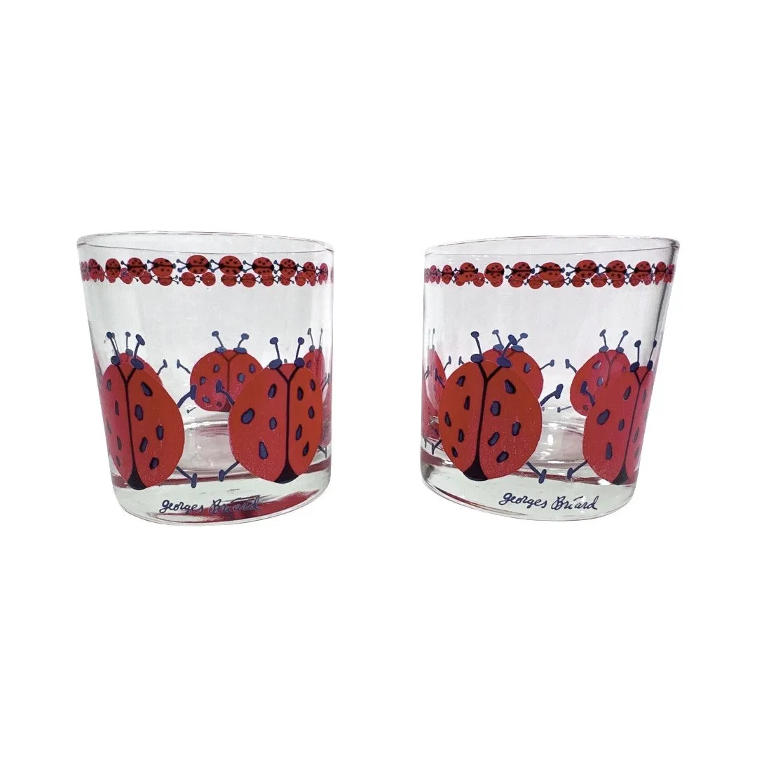 Georges Briard Signed Mid-Century Lady Bug Glasses (Set of 2)