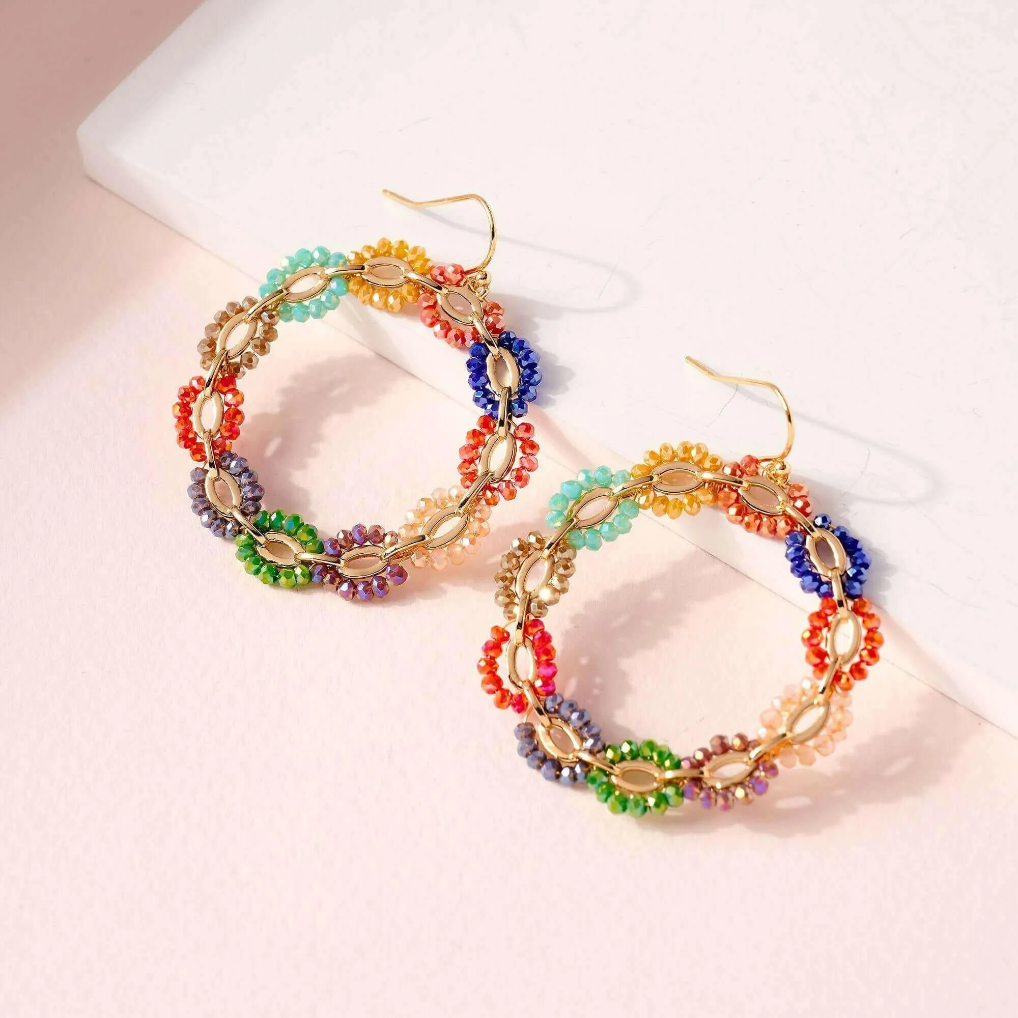 Glass Beads Chain Linked Earrings