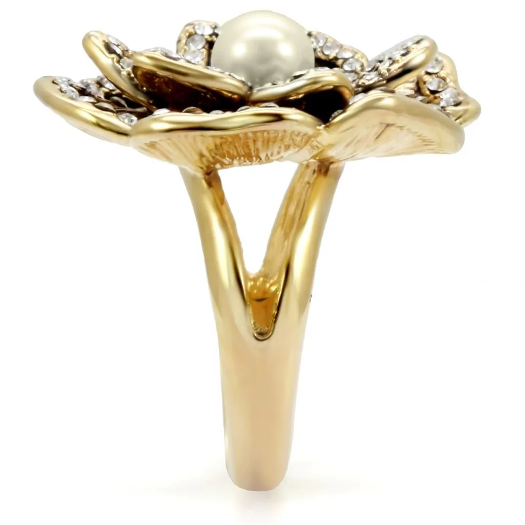 Gold Brass Ring with Synthetic Pearl in Citrine Yellow for Women Style 1W063