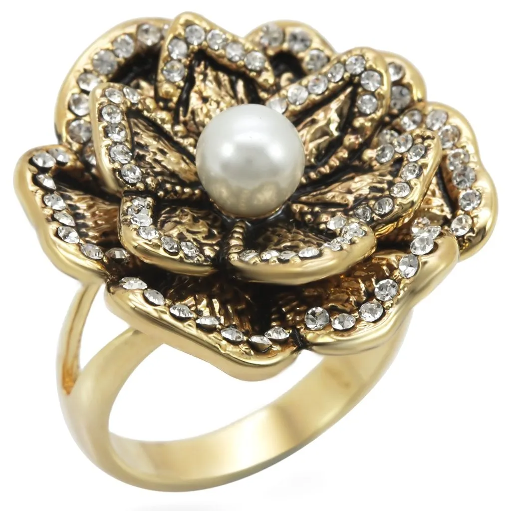 Gold Brass Ring with Synthetic Pearl in Citrine Yellow for Women Style 1W063