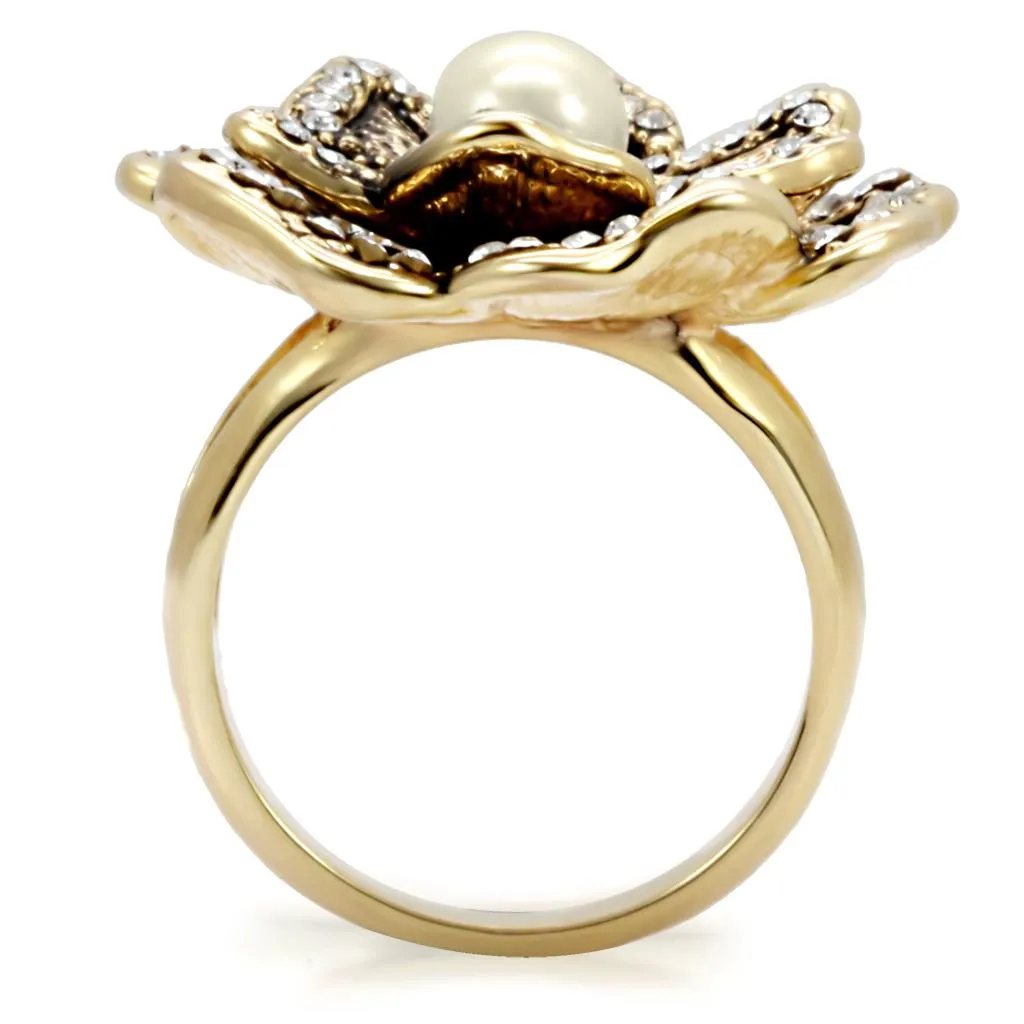 Gold Brass Ring with Synthetic Pearl in Citrine Yellow for Women Style 1W063