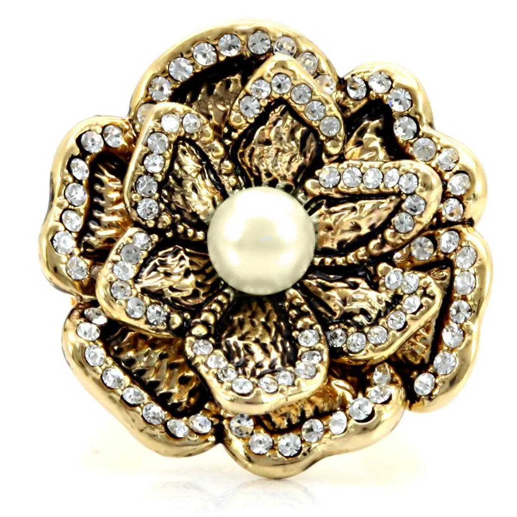 Gold Brass Ring with Synthetic Pearl in Citrine Yellow for Women Style 1W063