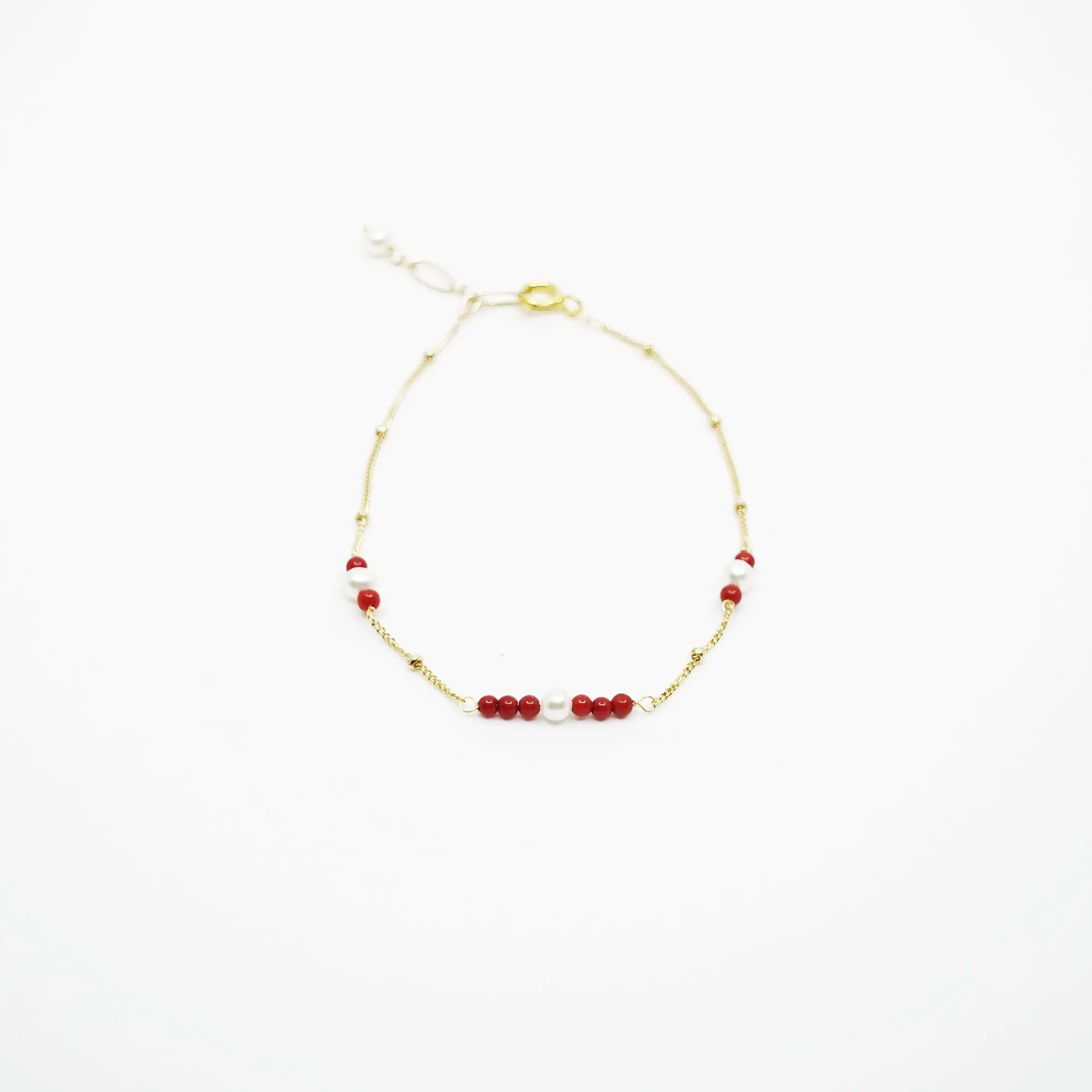 Gold Filled Red Coral and Seed Pearl Bracelet