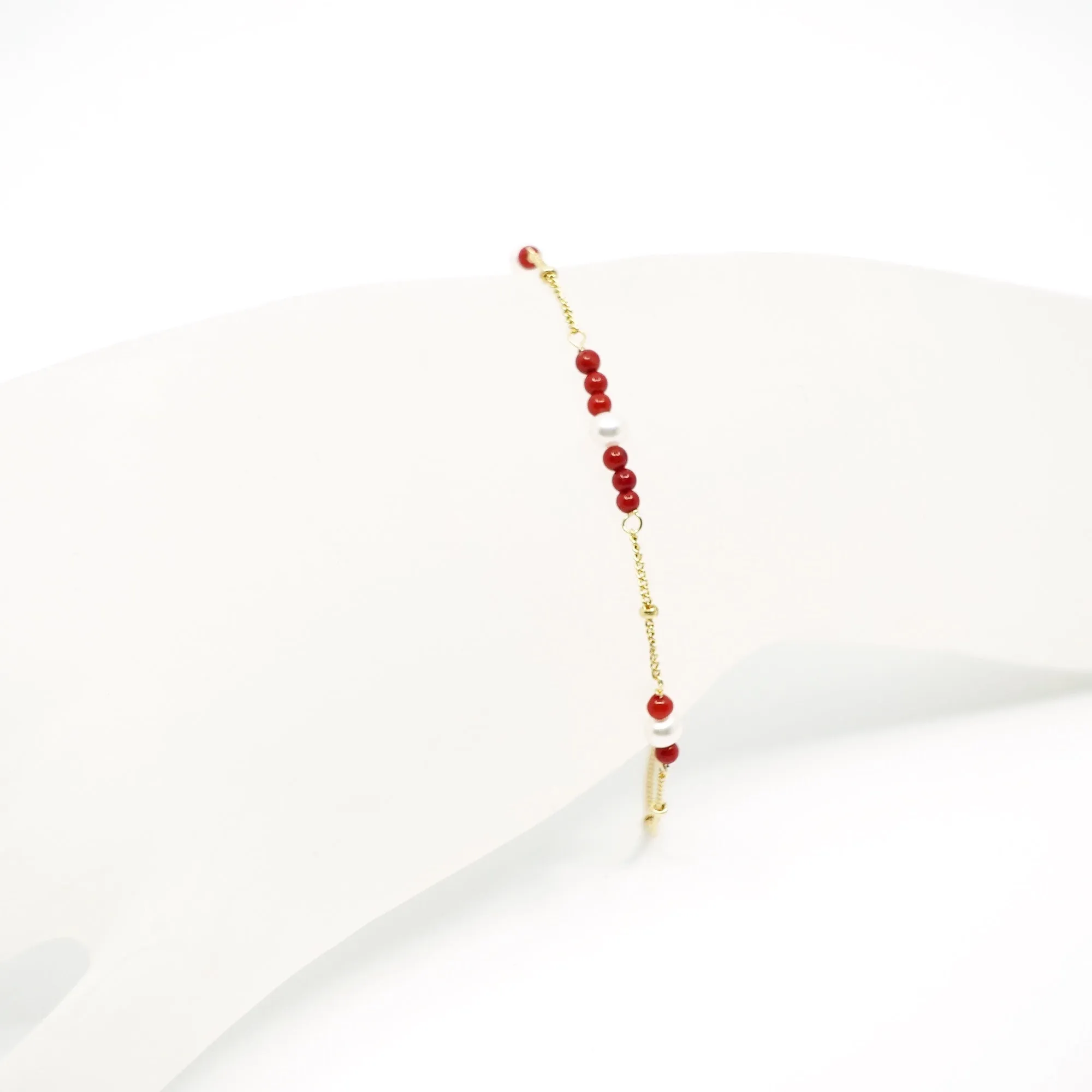 Gold Filled Red Coral and Seed Pearl Bracelet