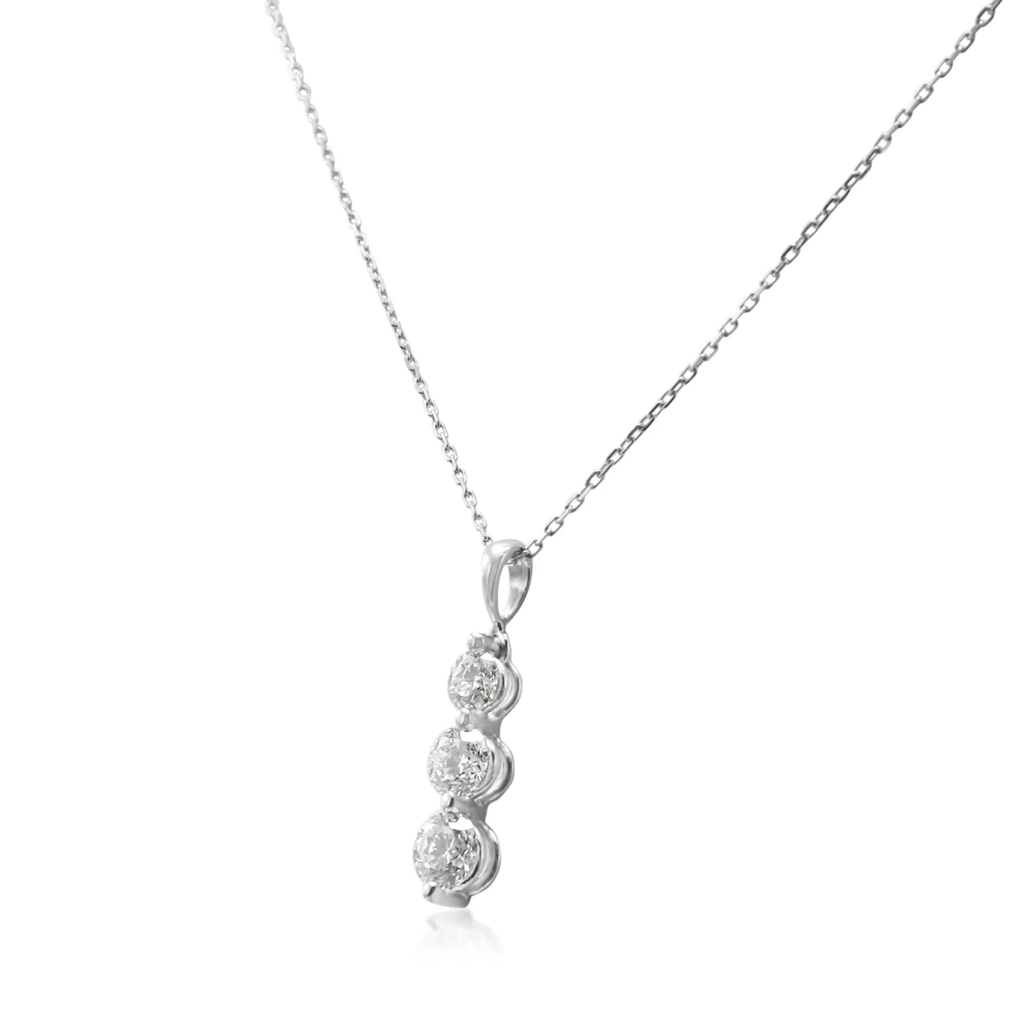 Graduating Trilogy Brilliant Cut Diamond Pendant On 16" Necklace