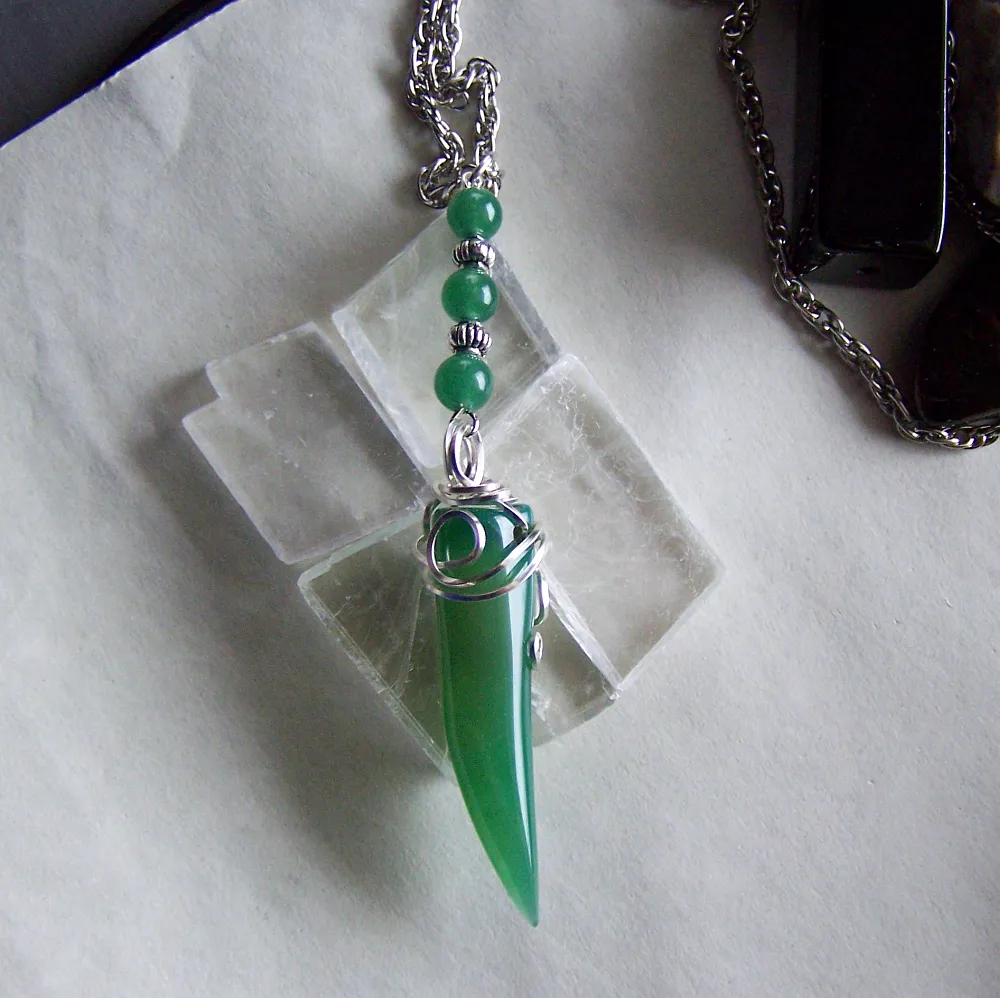 Green Agate Horn Polished Gemstone Pendant