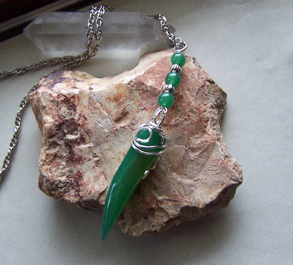 Green Agate Horn Polished Gemstone Pendant