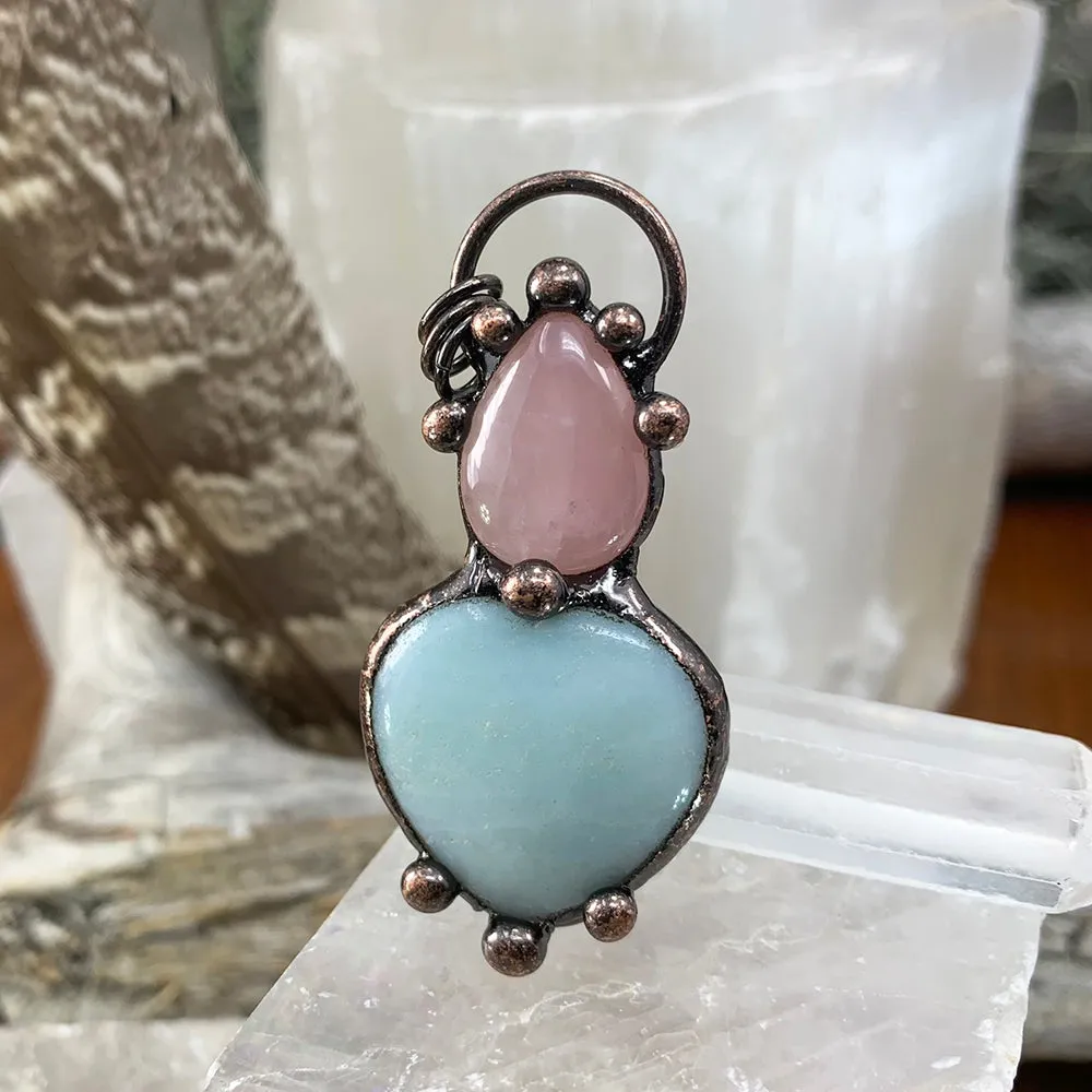 Green Chalcedony   Rose Quartz Soldered Pendant