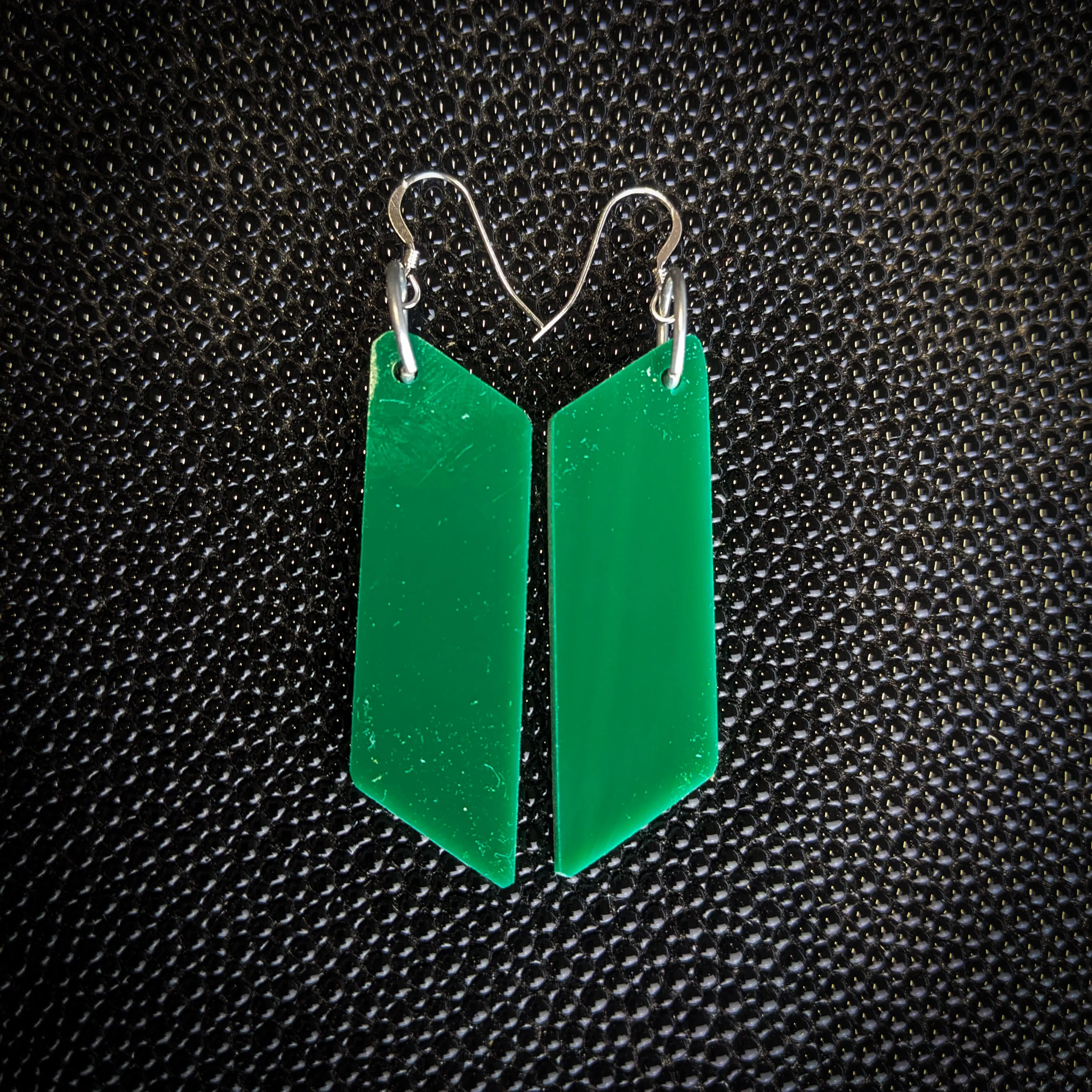 Green Diagonal Dangle Earrings