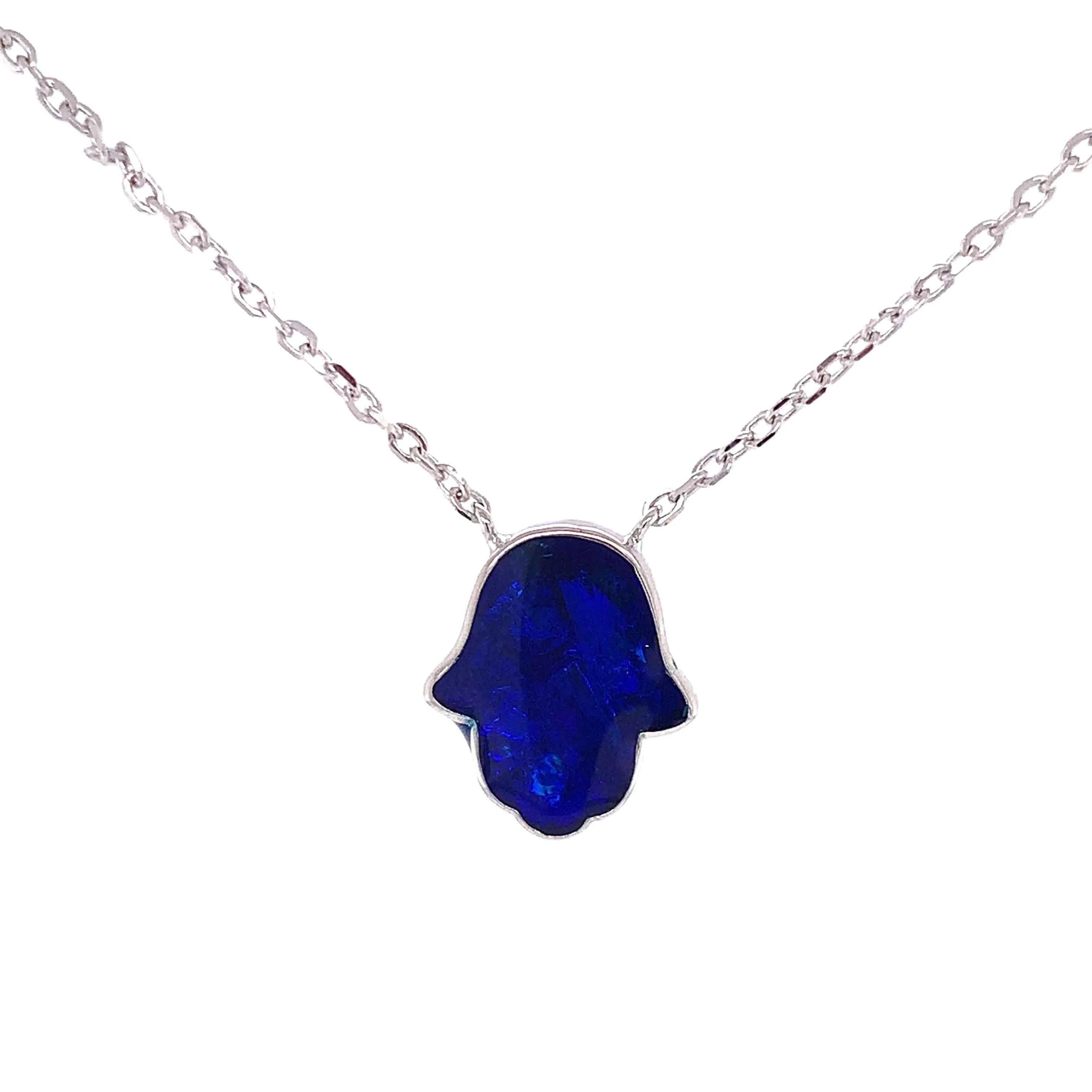 Hamsa Necklace with Sapphire Color Center