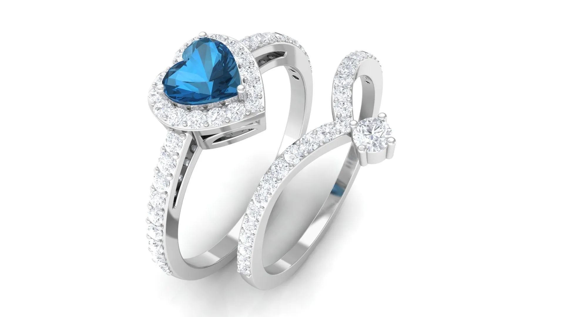 Heart Shape London Blue Topaz Ring Set with Diamond