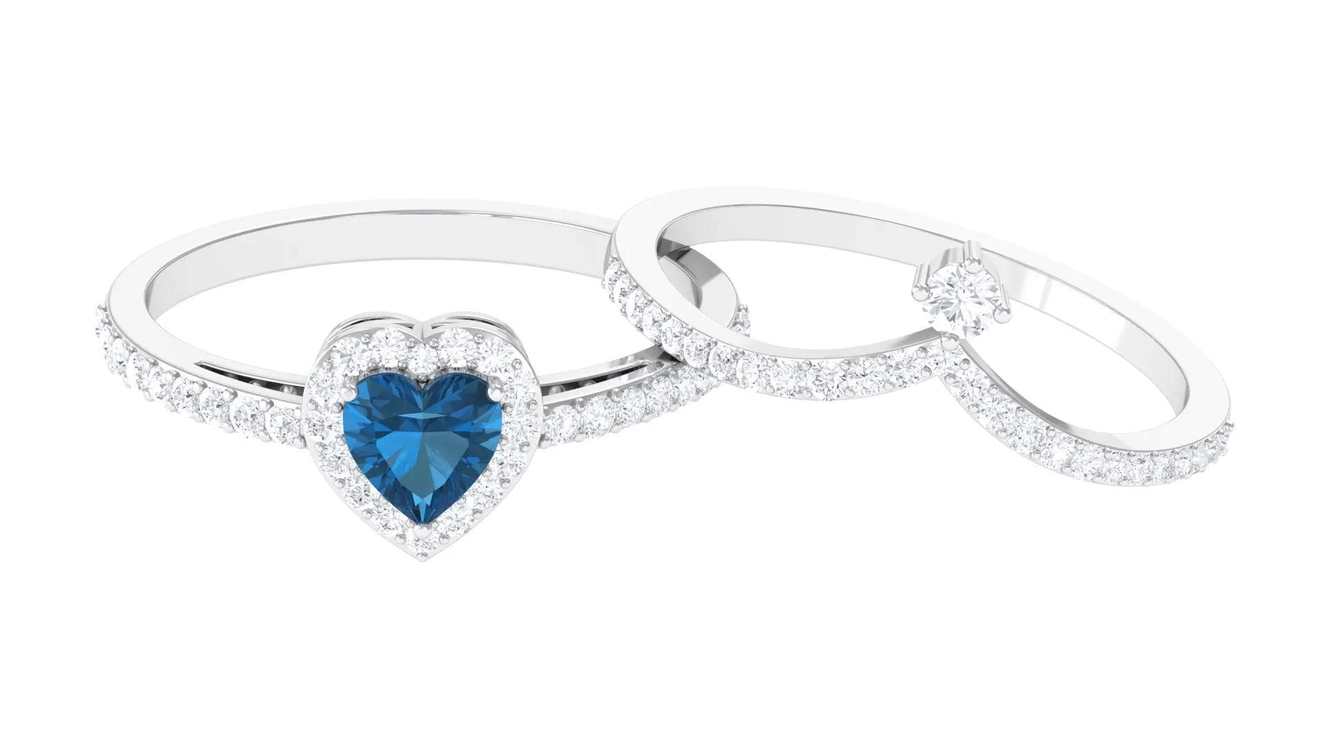 Heart Shape London Blue Topaz Ring Set with Diamond