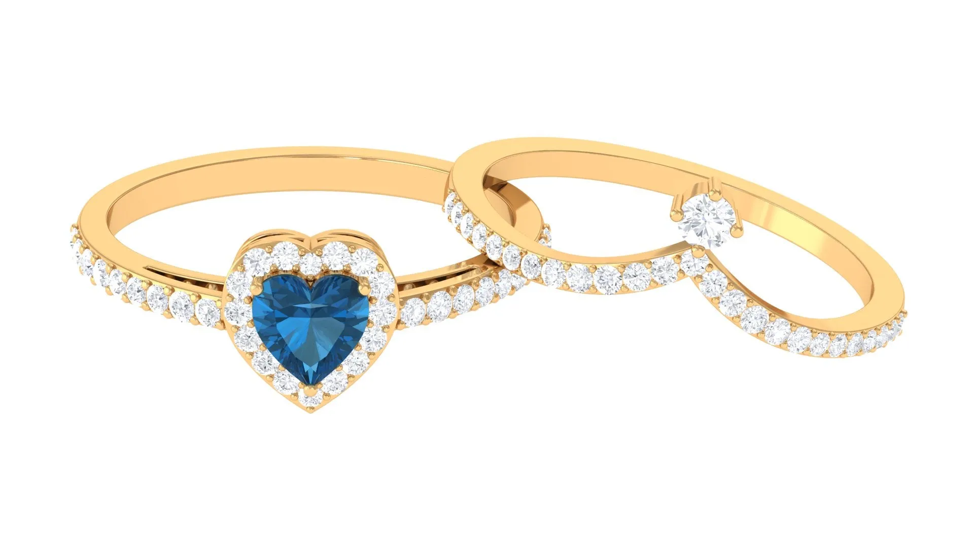 Heart Shape London Blue Topaz Ring Set with Diamond