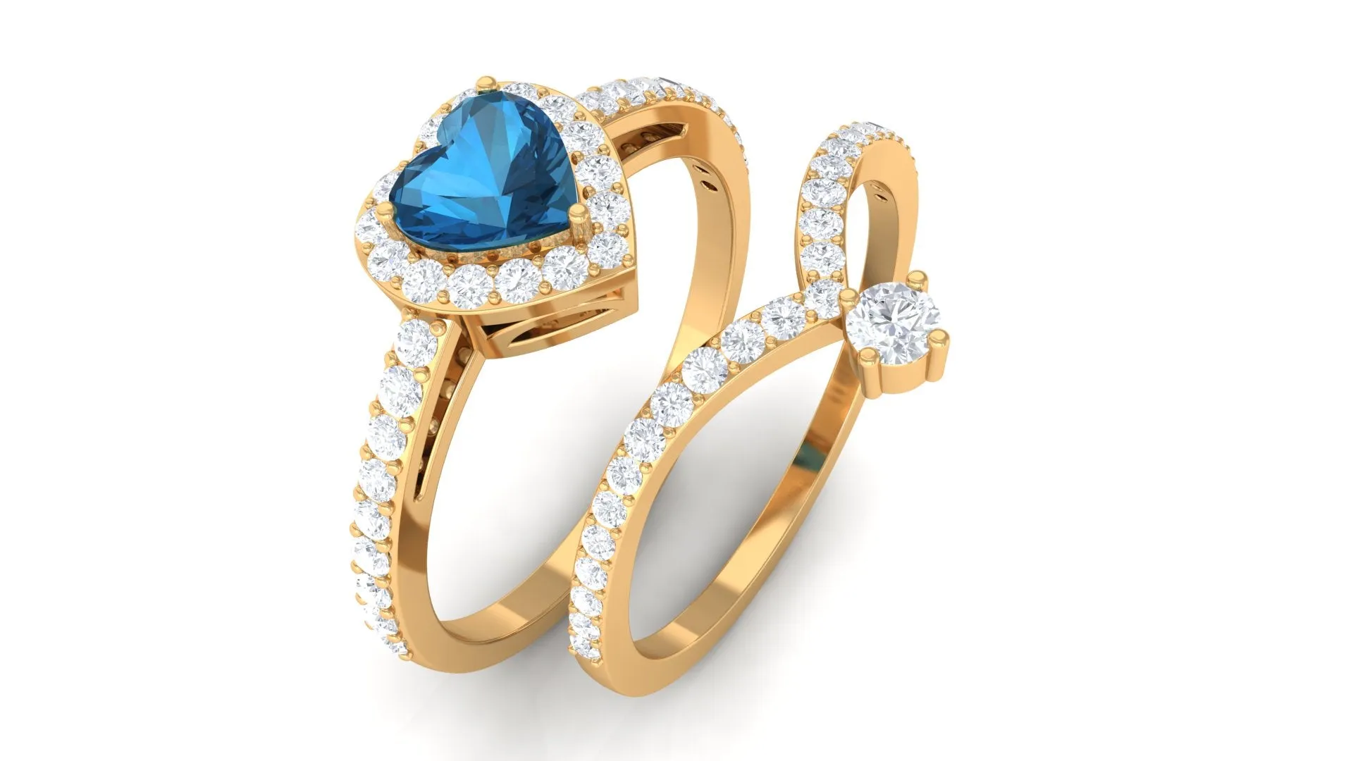 Heart Shape London Blue Topaz Ring Set with Diamond