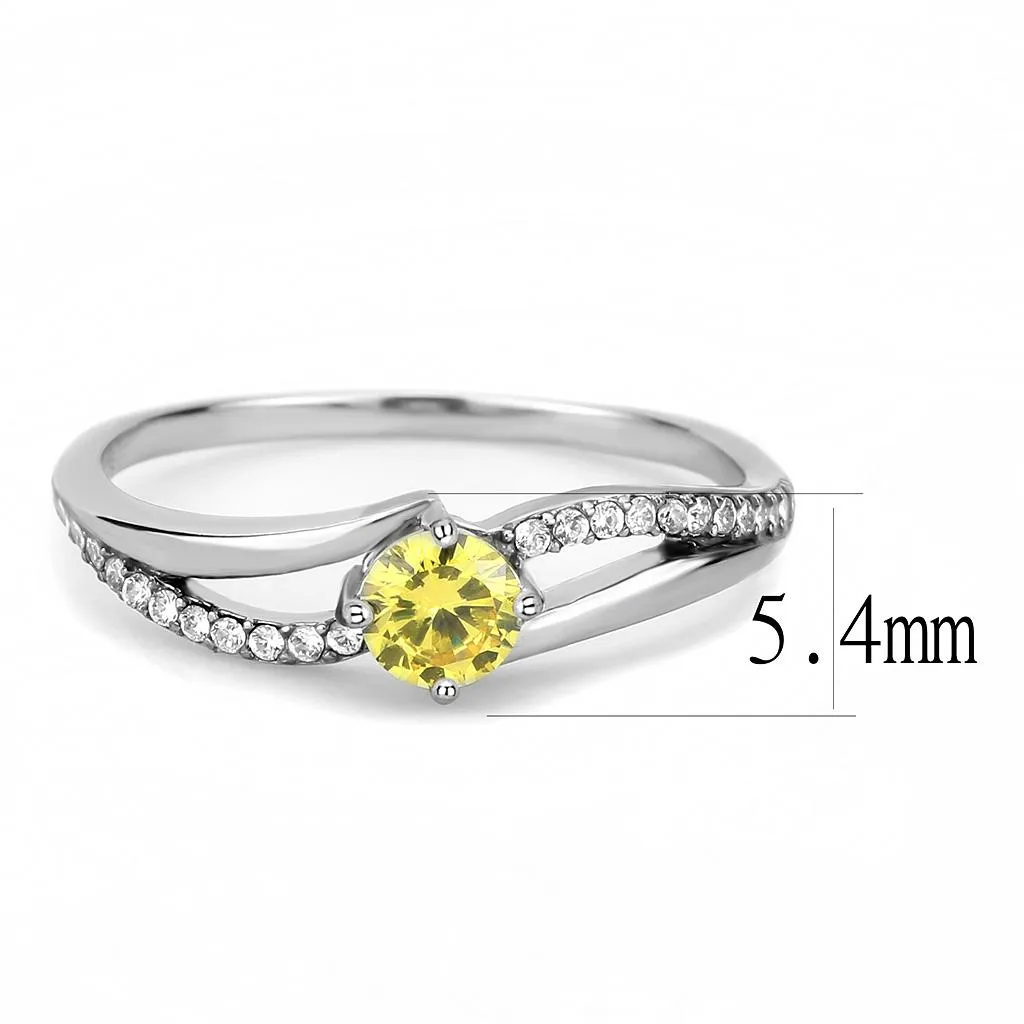 High polished (no plating) Stainless Steel Ring with AAA Grade CZ in Topaz for Women Style DA118