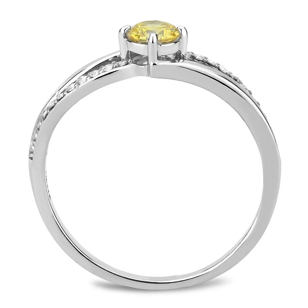 High polished (no plating) Stainless Steel Ring with AAA Grade CZ in Topaz for Women Style DA118