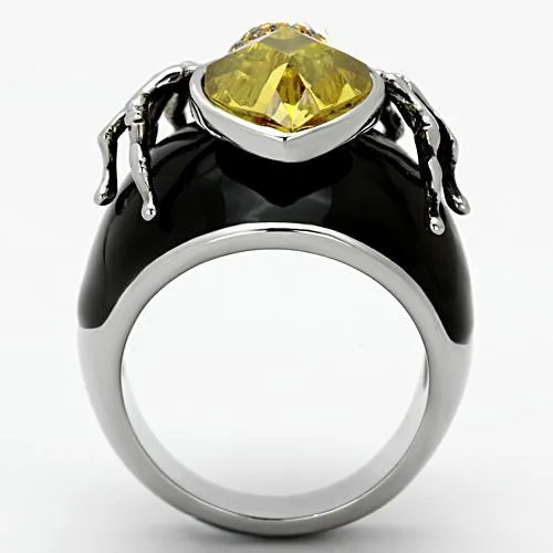 High polished (no plating) Stainless Steel Ring with AAA Grade CZ in Topaz for Women Style TK1019