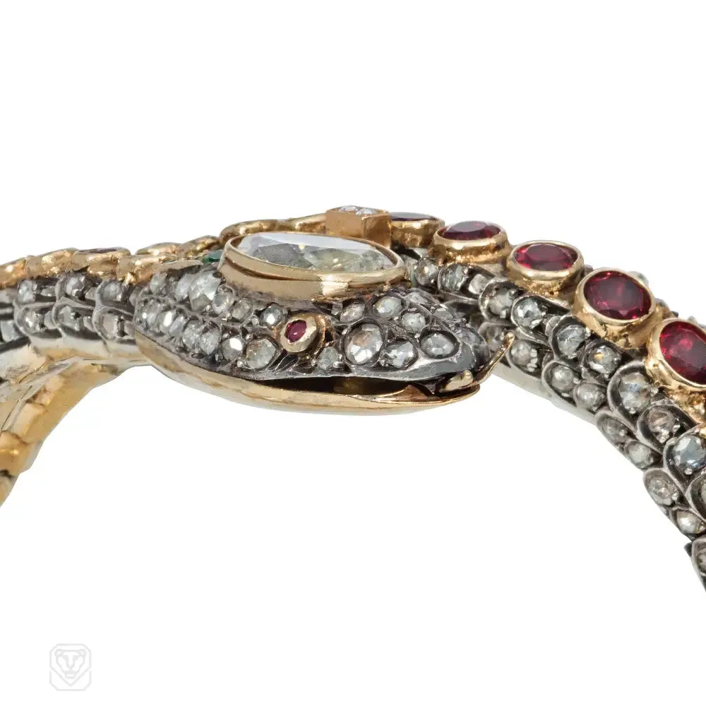 Important antique multigem snake bracelet