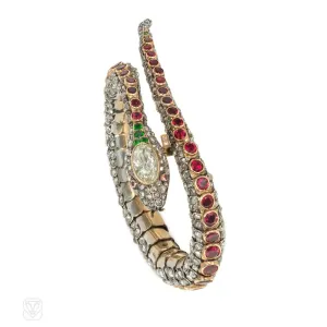 Important antique multigem snake bracelet