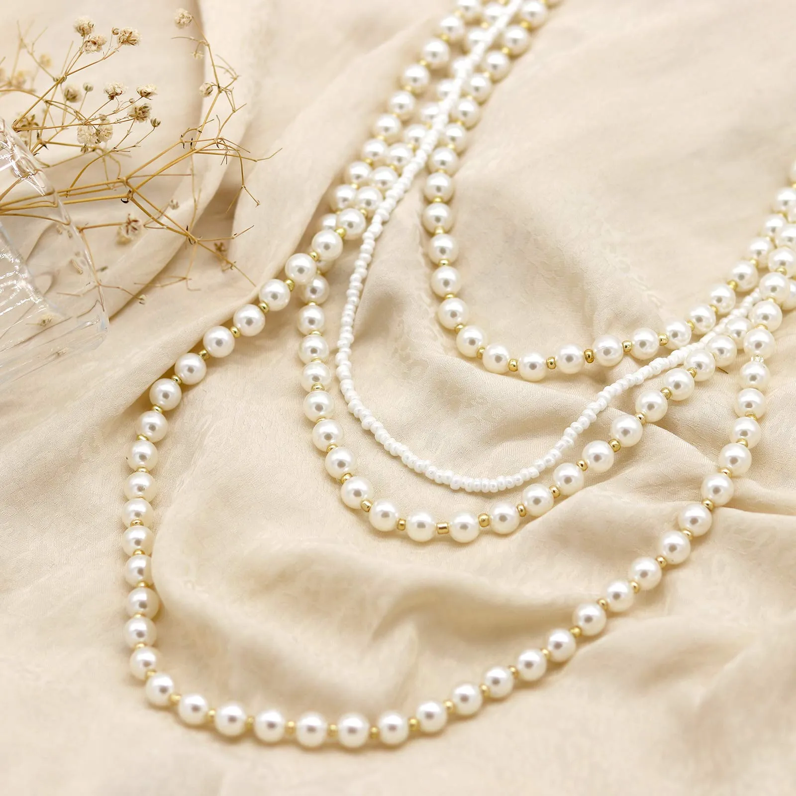 Joker & Witch Resplendent Layered White Pearl Necklace for Women