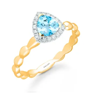 Kallati Blue Topaz Diamond Halo Ring