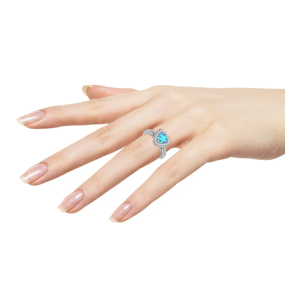 KATARINA 1 2/3 cttw Diamond and Blue Topaz Halo Engagement Ring