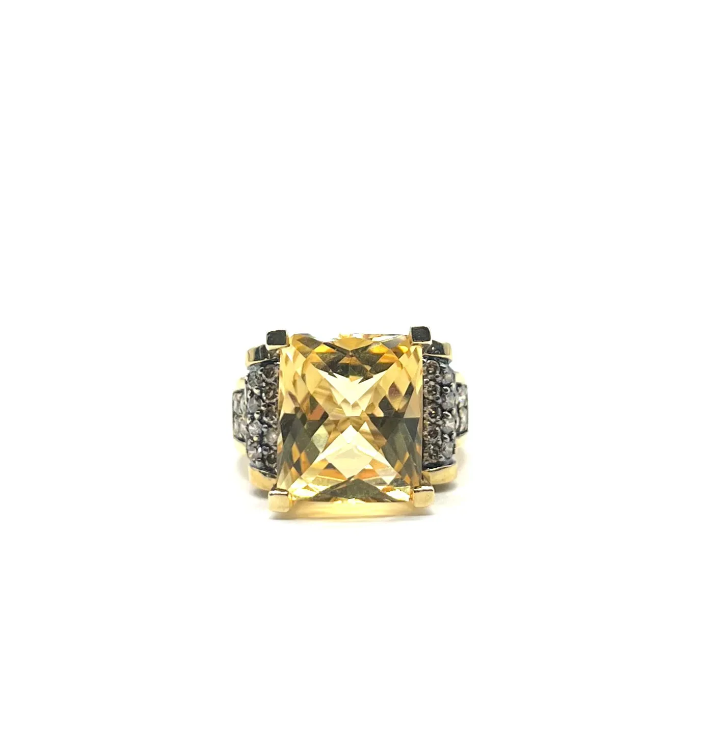 Large Faceted Citrine and Champagne Diamond Ring