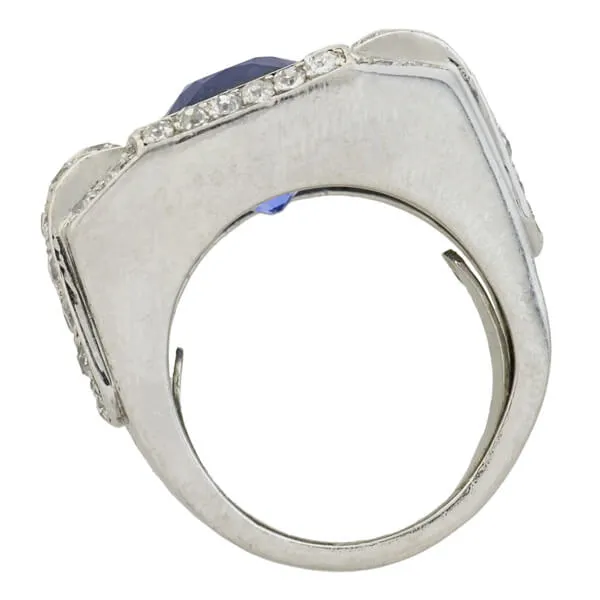 Late Art Deco French Platinum 4.30ct Natural Ceylon Sapphire Diamond Ring